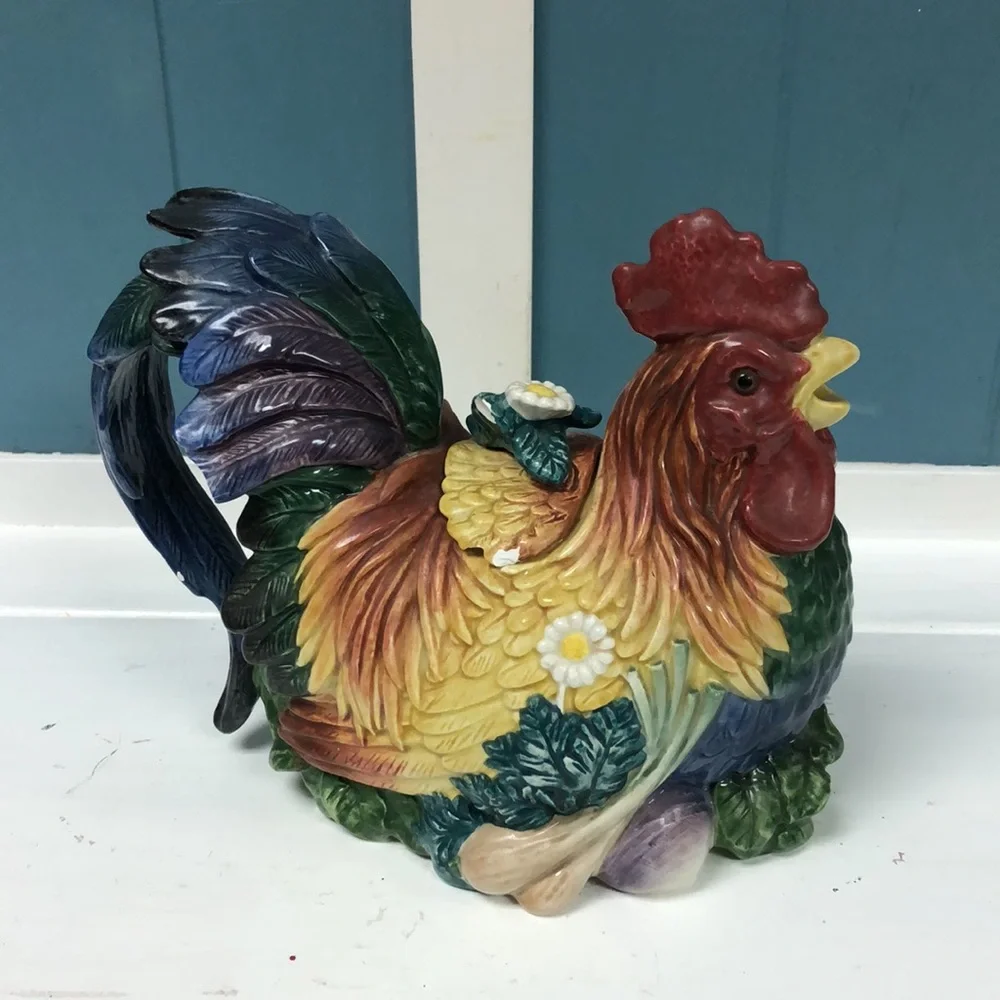Retired Fitz & Floyd Classics Coq Du‎ Village Rooster Tea Pot 10” x 7”